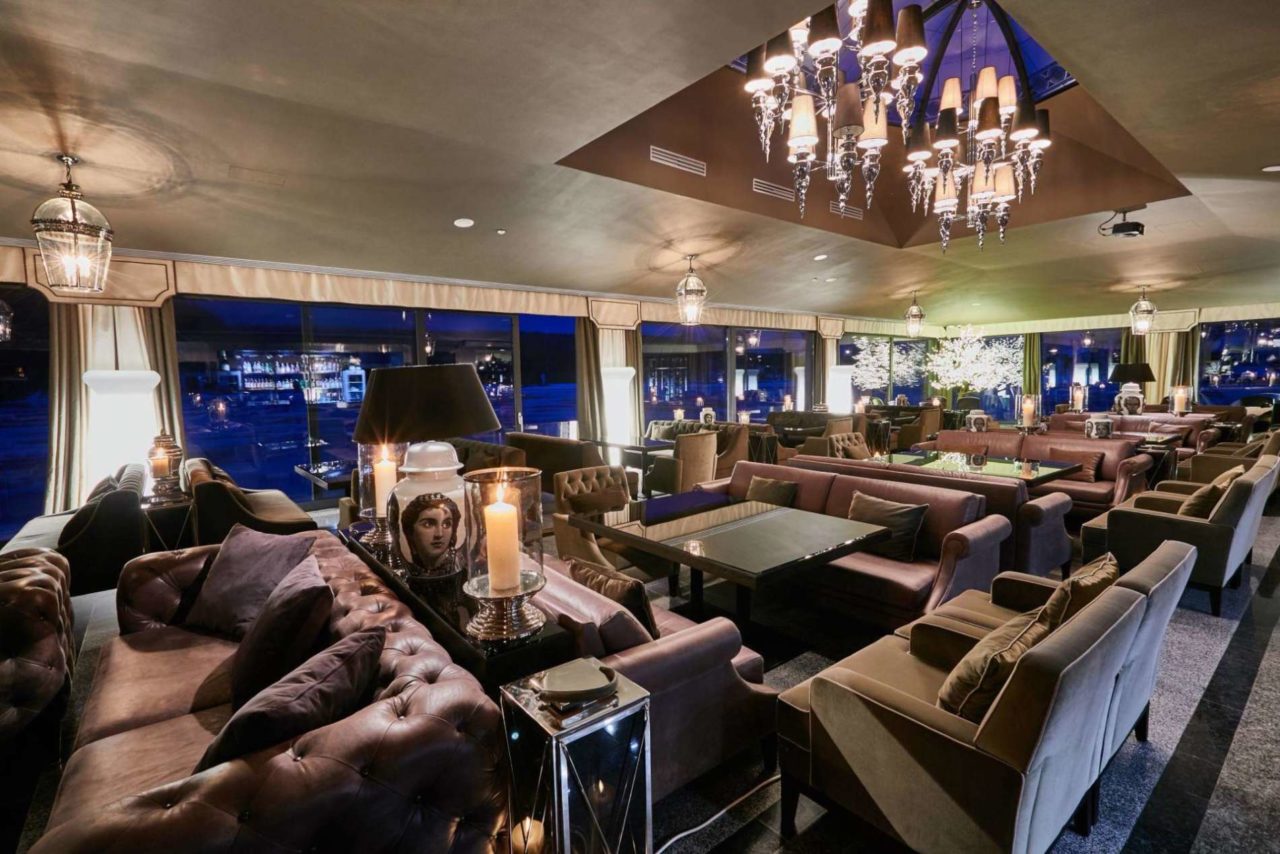 Lounge bar with chandelier